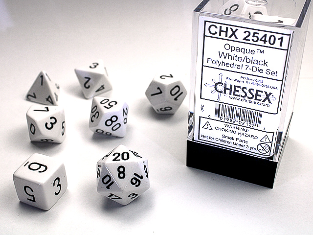 Opaque 7-Die Set White w/Black - CHX25401