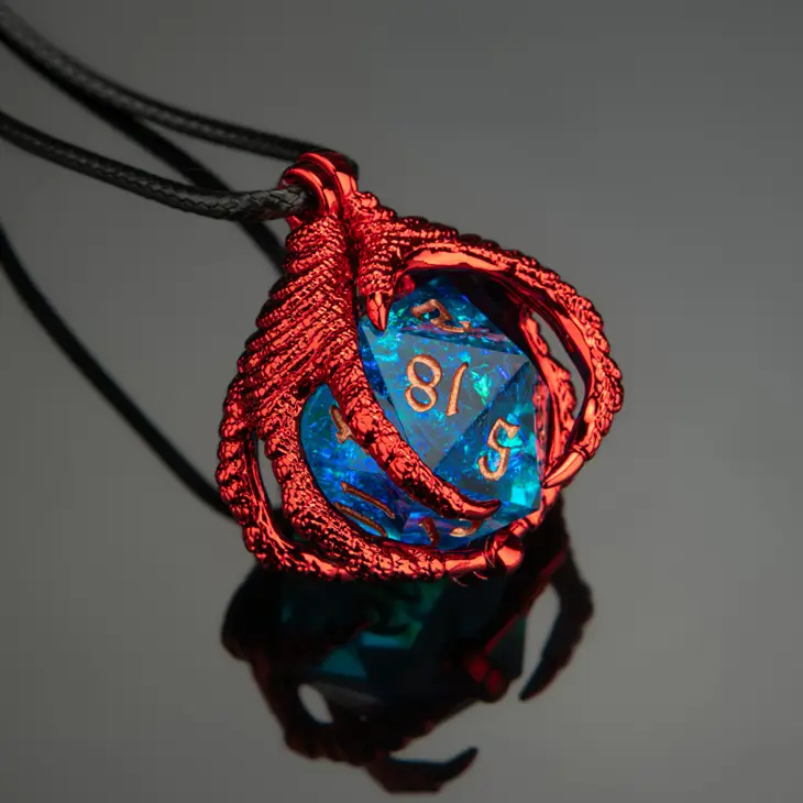 Dragon Claw Necklace with D20 - Red