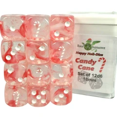 Set of 12d6 Pip 18mm Dice in Holiday Colors: Candy Cane (Diffusion)