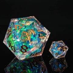 Sharp Edged Resin 55mm D20 - Opal w/ Copper Ink