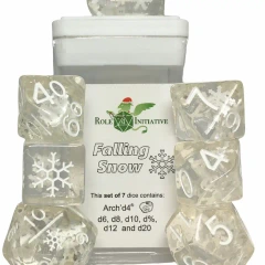 Holidice Diffusion Falling Snow - Set of 7 Dice w/ Symbols On d6 & d20