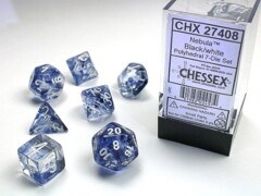 7 Black w/white Nebula Polyhedral Dice Set - CHX27408