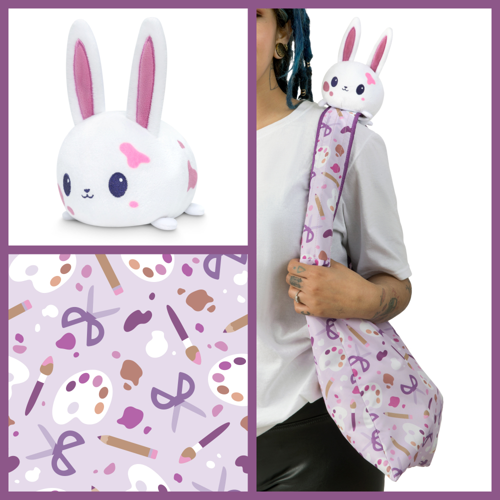 White Crafting Bunny Plushie Tote Bag