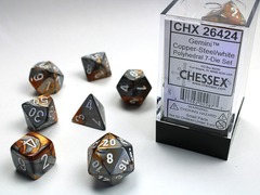 Copper-Steel w/white Gemini Polyhedral 7 Dice Set - CHX26424