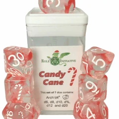 Holidice Diffusion Candy Cane - Set of 7 Dice w/ Symbols On d6 & d20