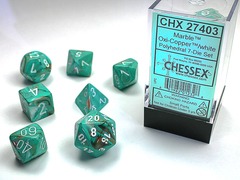 Marble Oxi-Copper with White Polyhedral Dice Set - CHX27403