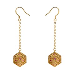 Dragon's Eye D20 Earrings - Gold with Ruby Red Gems