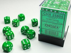 Opaque 12mm Green w/White D6 Dice - CHX25805