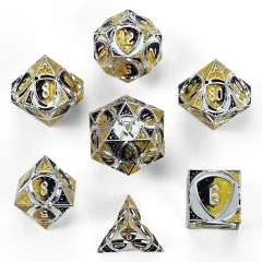 Solid Metal Fighter Class Rpg Dice Set - Silver/Yellow/Black