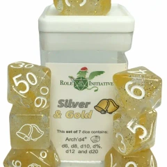 Holidice Diffusion Silver Gold - Set of 7 Dice w/ Symbols On d6 & d20