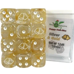 Set of 12d6 Pip 18mm Dice in Holiday Colors: Silver and Gold (Diffusion)