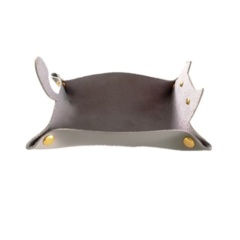 Leather Dice Tray Cat Shape Storage - Grey