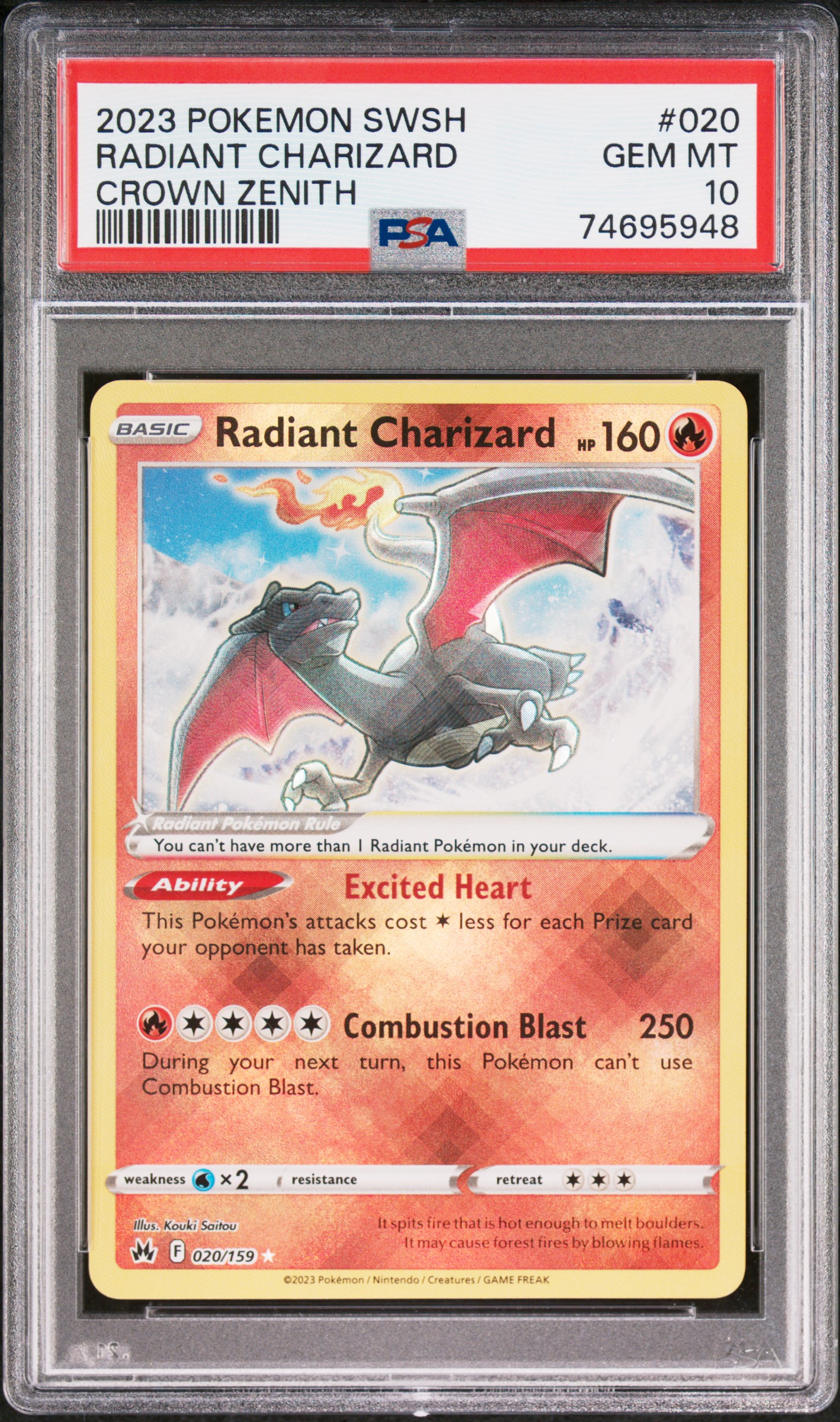 Pokemon Radiant Charizard #020 - Crown Zenith - PSA 10