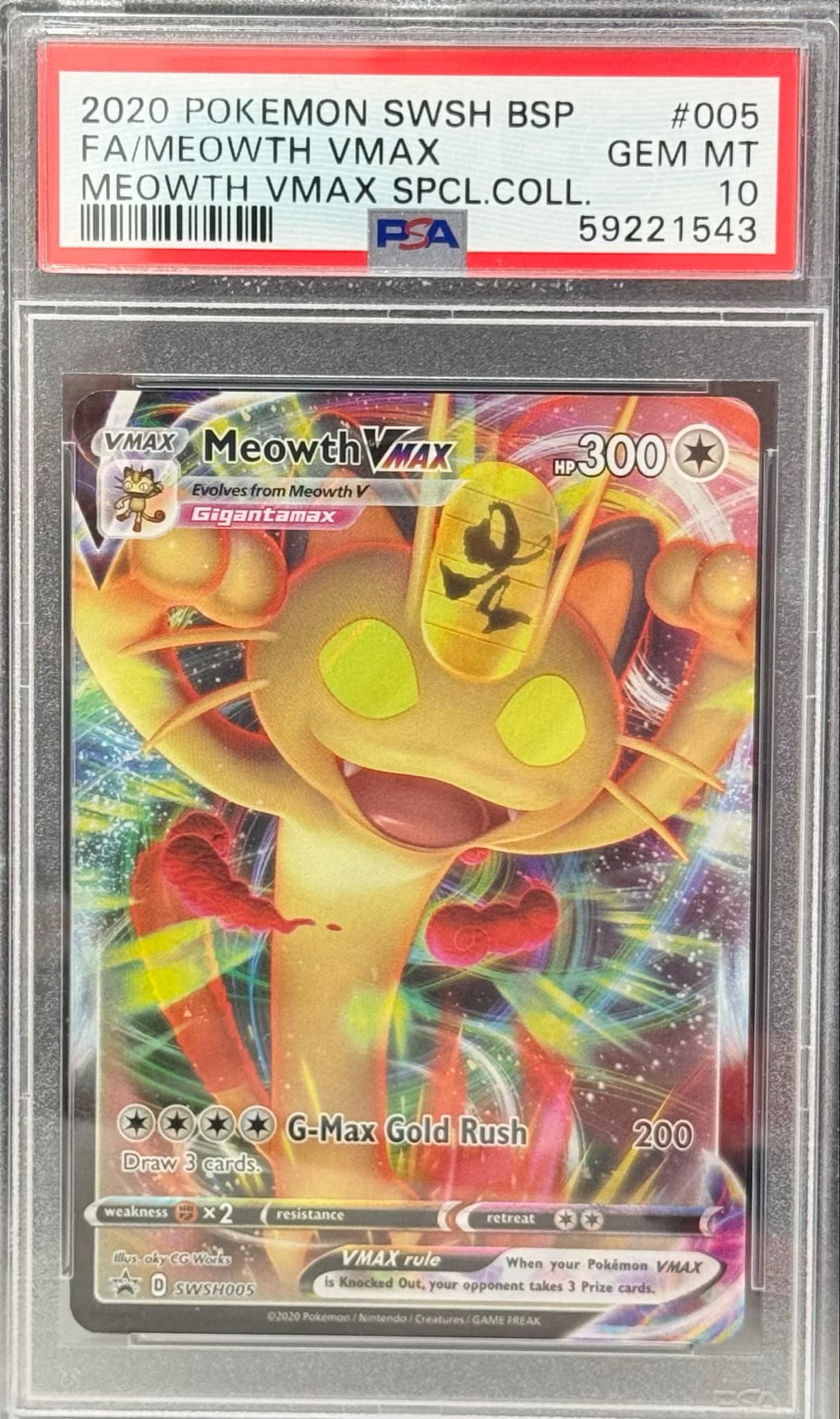 Pokemon FA Meowth Vmax #005 - PSA 10