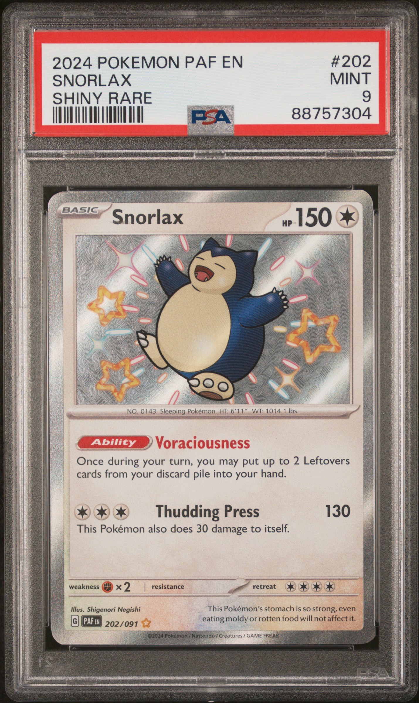 Pokemon Snorlax Shiny Rare #202 - PSA 9