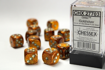 Glitter 16mm D6 Gold/Silver (12)
