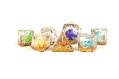 16mm Resin Poly Dice Set: Rainbow Dinosaur Dice
