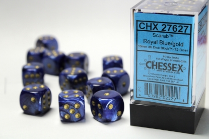 Scarab: 16mm D6 Royal Blue/Gold (12)