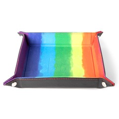 Velvet Dice Tray With Leather Backing - Rainbow Watercolor