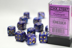 Lustrous: 16mm D6 Purple/Gold/Black (12)