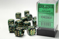 Scarab: 16mm D6 Jade/Gold/Black (12)
