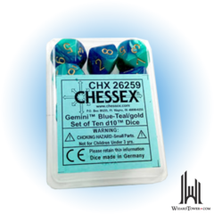 Gemini - Polyhedral Ten d10 Set - Astral Blue-Teal / Gold