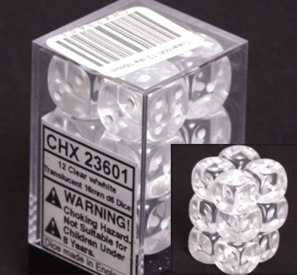 Translucent - 16mm Dice Block - Clear / white