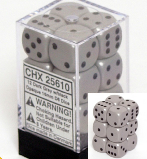 Opaque - 16mm Dice Block - Grey / black