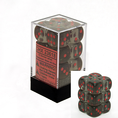 Translucent - 16mm Dice Block - Smoke / red