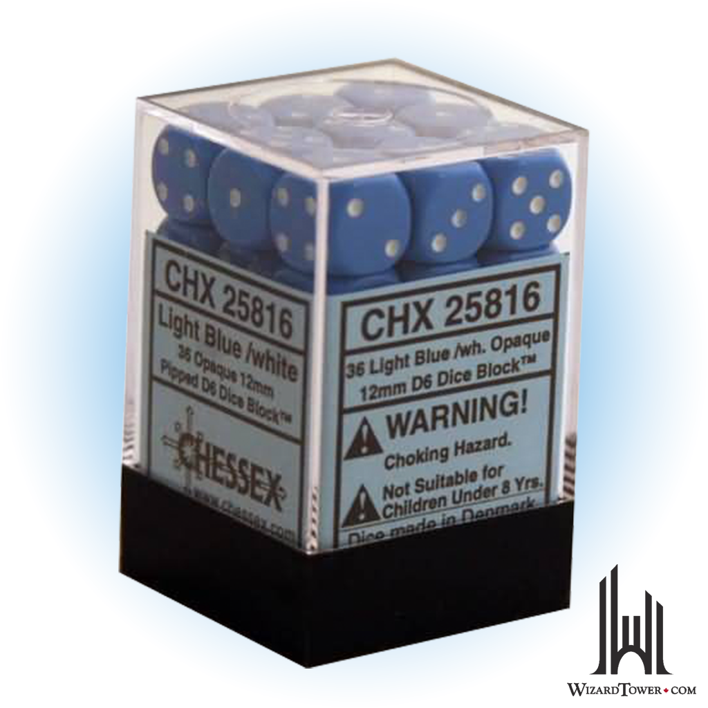 Opaque - 12mm Dice Block - Light Blue / White