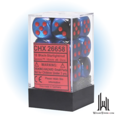 Gemini - 16mm d6 Dice Block - Black-Starlight / Red