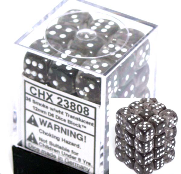 Translucent - 12mm Dice Block - Smoke / white