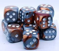 CHX 26624 Gemini Copper-Steel/White 16mm Dice Block (12 dice)