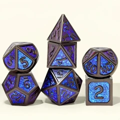 7pcs Metal Dice Set - Black/Blue