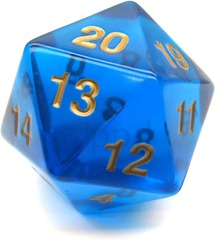 Koplow Translucent Sapphire Gold 55mm D20 Countdown Die