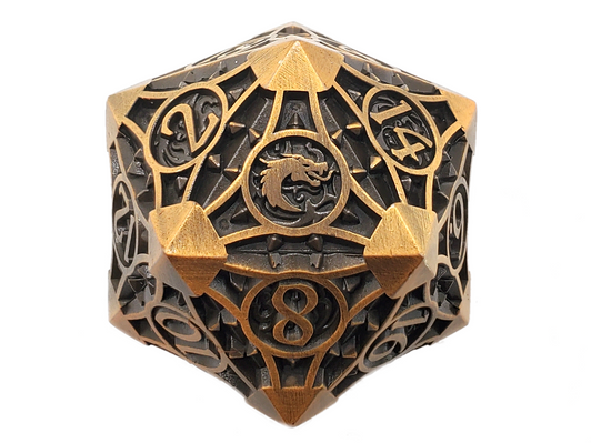 GNOME FORGED - Ancient Gold 40mm Metal D20 Die (164)