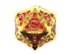 GNOME FORGED - Gold w/Red 40mm Metal D20 Die (179)