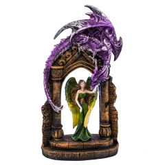 Green Angel Fairy and Purple Dragon w/LED Arch Statue