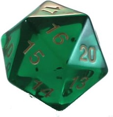 Koplow Translucent Emerald Gold 55mm D20 Countdown Die