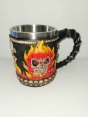 Stainless Steel Mug Flaming Skull with Chain