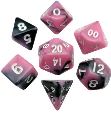 Mini Polyhedral Dice Set Pink/Black w/White