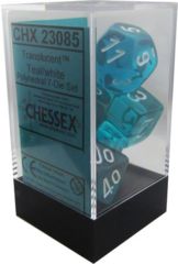 Chessex Translucent Teal/White Polyhedral 7 Die Set CHX23085