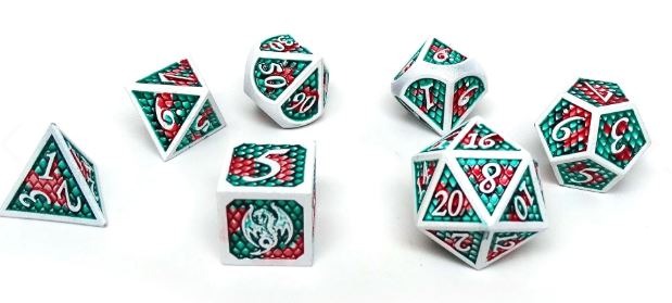 Dragon Scale Metal Dice - Bloody Scales