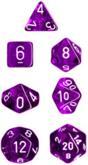 Chessex Translucent Purple/White Polyhedral 7 Die Set 23077