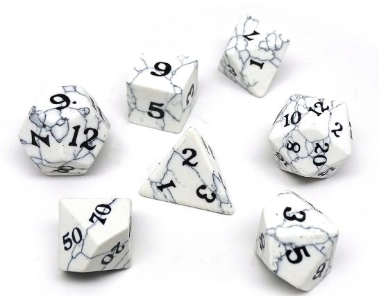 White Howlite Dice Set Signature Font