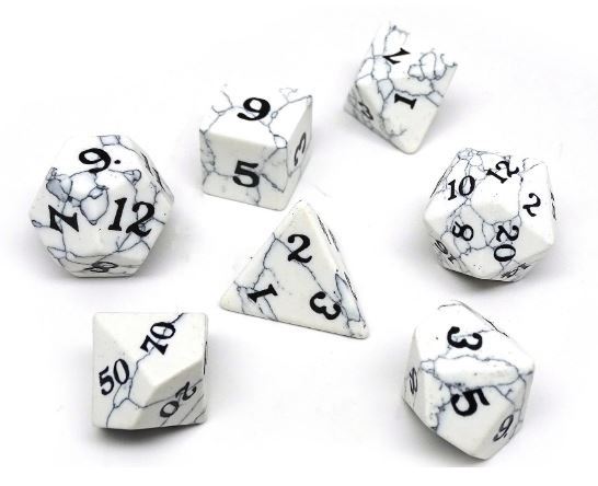 White Howlite Dice Set Signature Font