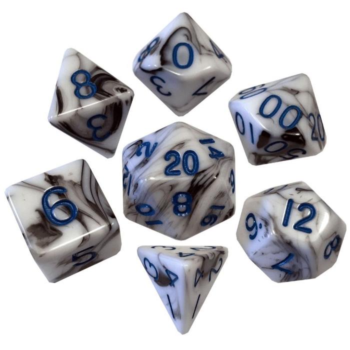 Mini Polyhedral Dice Set Marble w/Blue