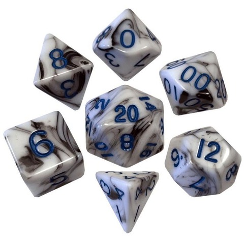 Mini Polyhedral Dice Set Marble w/Blue