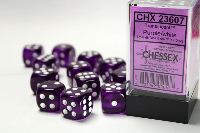 12 Translucent Purple / White 16mm d6 Block - CHX23607