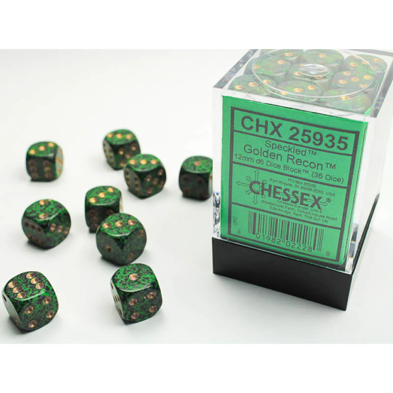 36 Speckled Golden Reckon 12mm d6 Block - CHX25935